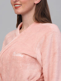 KLOTTHE Pink Woollen Long Sleeves Bath Robe With Belt