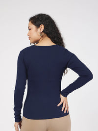 SASSAFRAS Women Square Neck Ribbed Regular Top