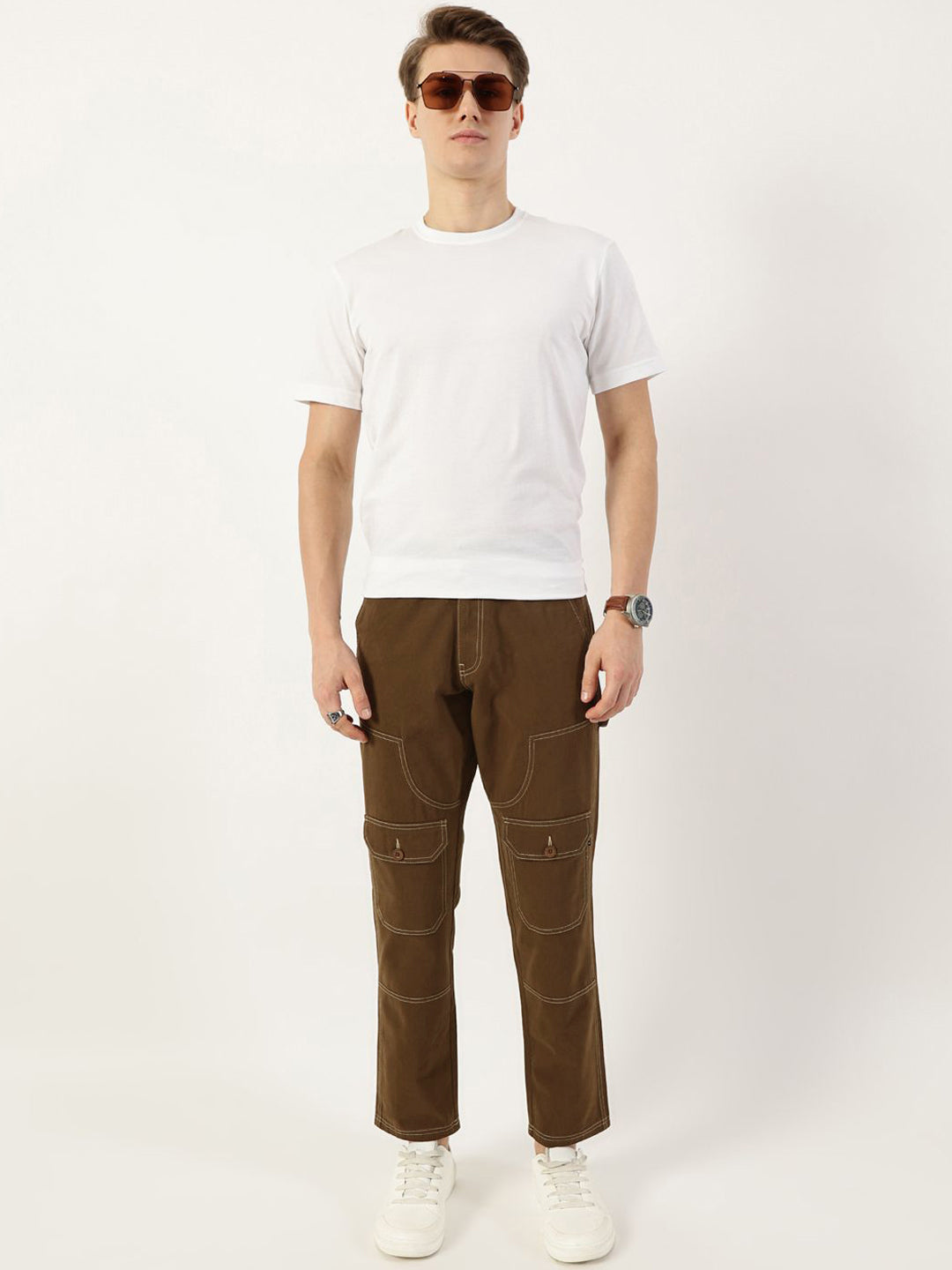 Thomas Scott Men Smart Regular Fit Easy Wash Mid-Rise Cotton Trousers