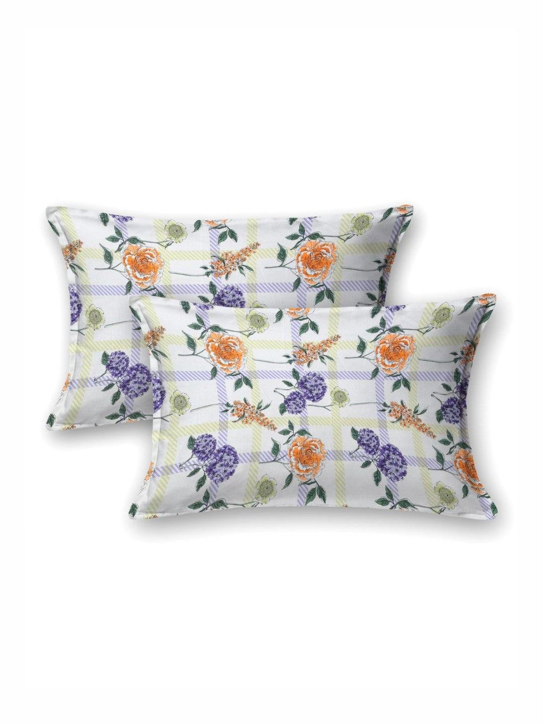 BOMBAY DYEING Florentine White Floral Pure Cotton 144TC Queen Bedsheet Set 2.28 m X 2.54m