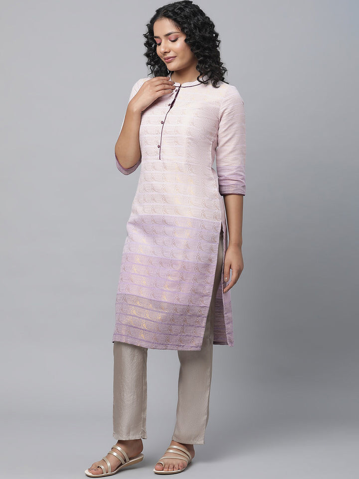 AURELIA Band Collar Woven Design Zari Kurta
