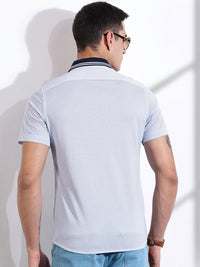 Thomas Scott Men Classic Slim Fit Spread Collar Micro Ditsy Printed Cotton Knitted Shirt