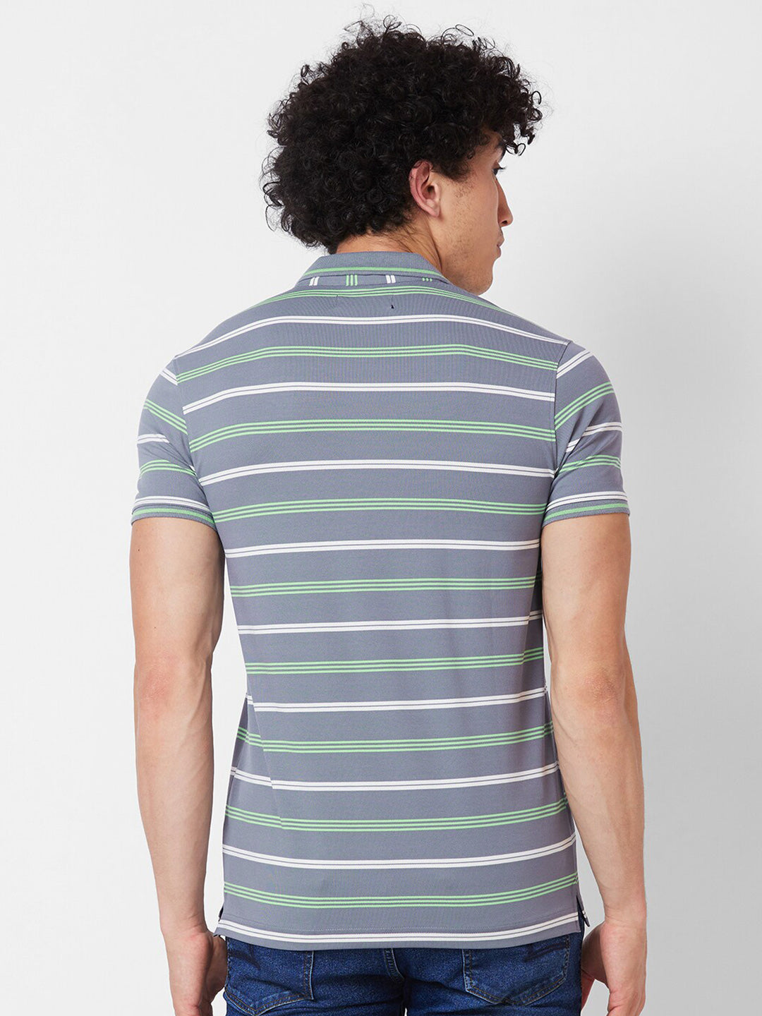 SPYKAR Striped Polo Collar Cotton Slim Fit T-shirt
