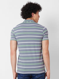 SPYKAR Striped Polo Collar Cotton Slim Fit T-shirt