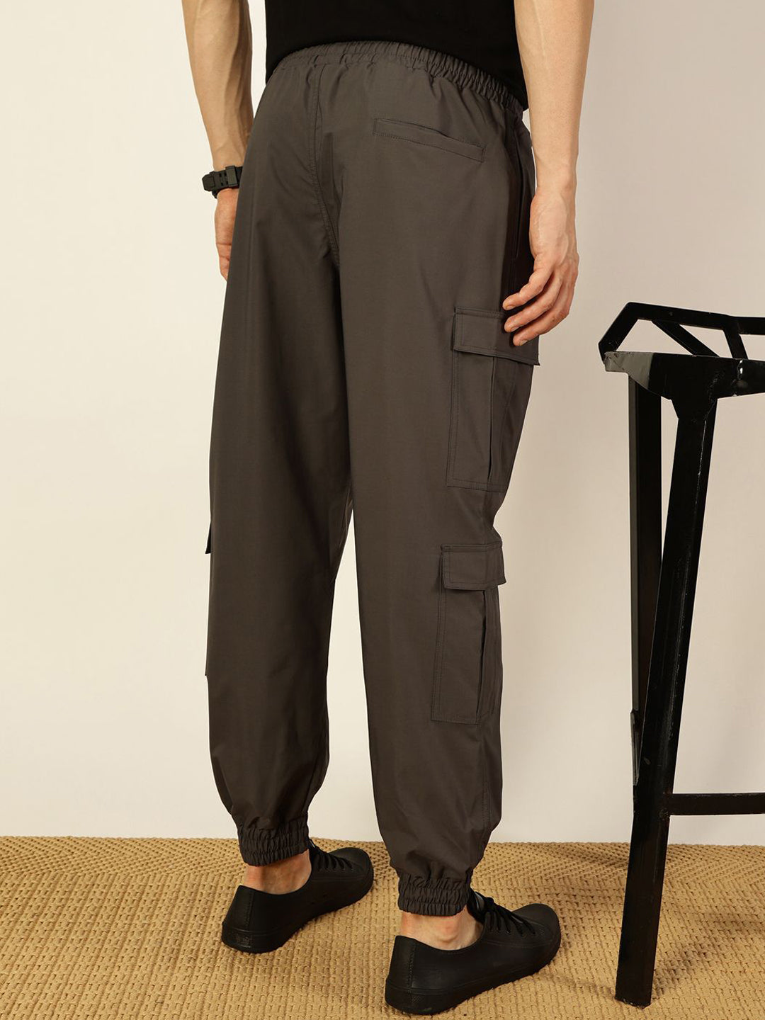 Thomas Scott Men Casual Loose Fit Mid-Rise Cotton Wrinkle Free Solid Joggers Trousers