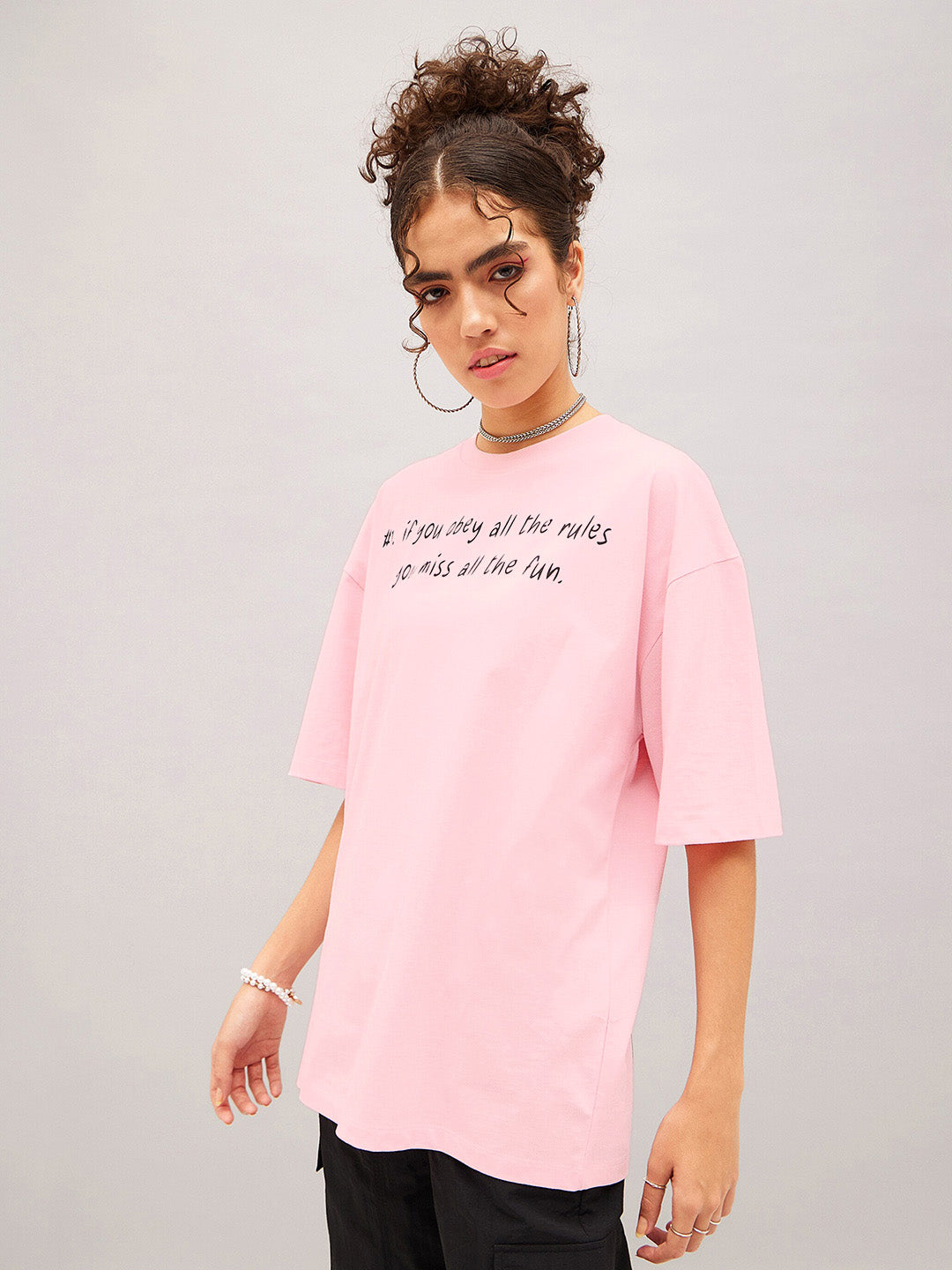 SASSAFRAS Typography Printed Pure Cotton Oversized T-shirt
