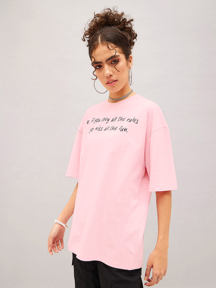 SASSAFRAS Typography Printed Pure Cotton Oversized T-shirt