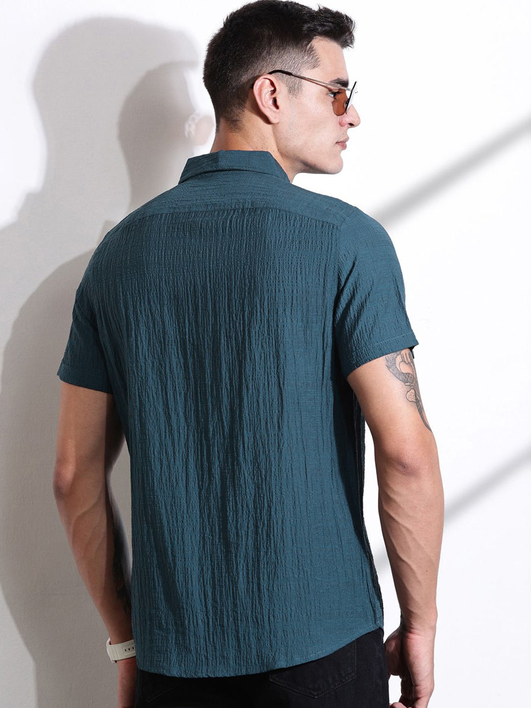 Thomas Scott Men Smart Slim Fit Spread Collar Textured Casual Shirt