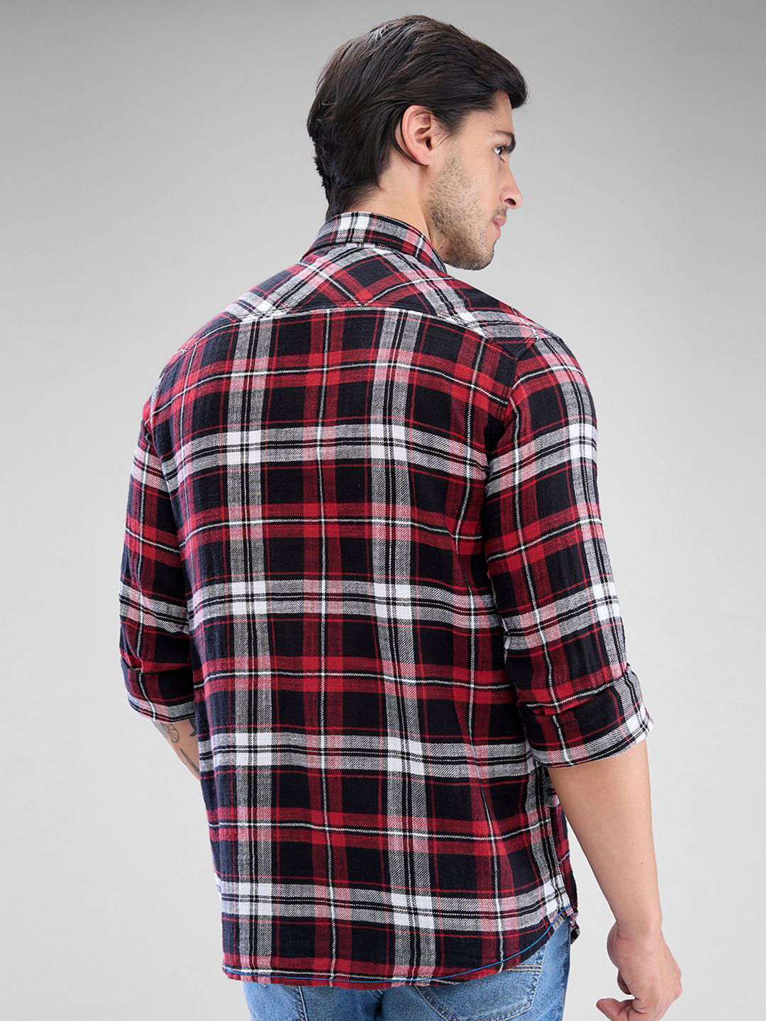 SPYKAR Men Tartan Checks Spread Collar Slim Fit Casual Shirt