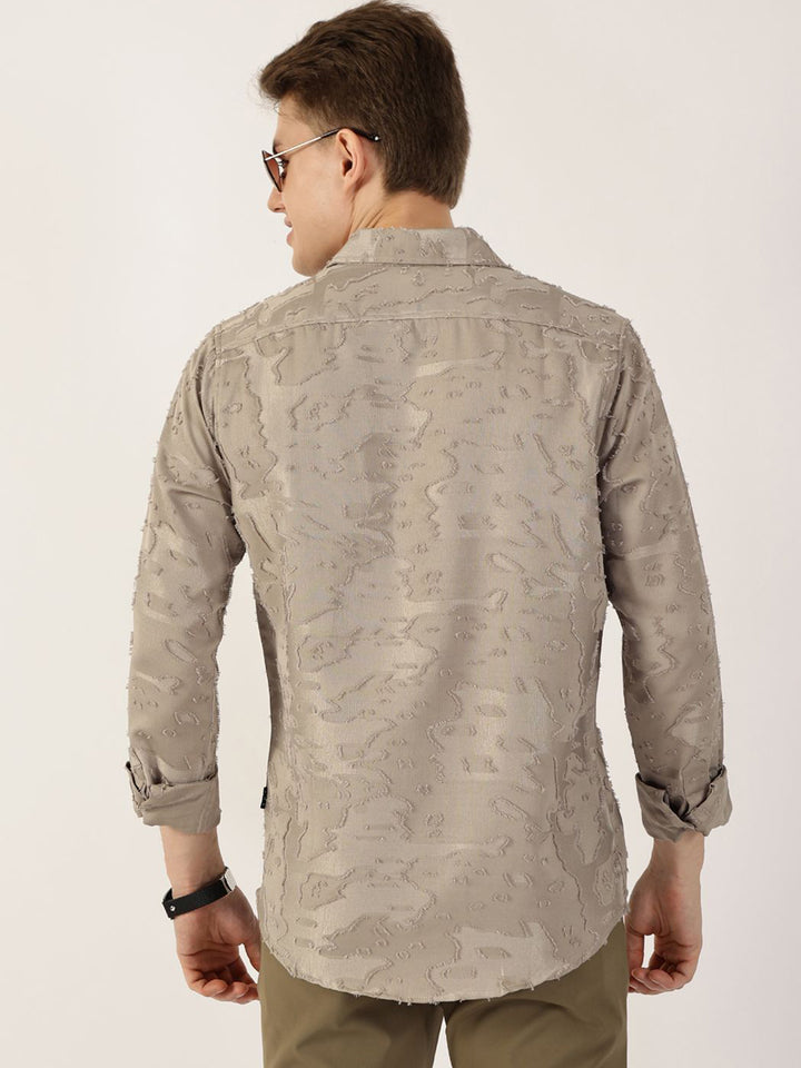 Thomas Scott Men Premium Spread Collar Textured Textured Slim Fit Casual Shirt