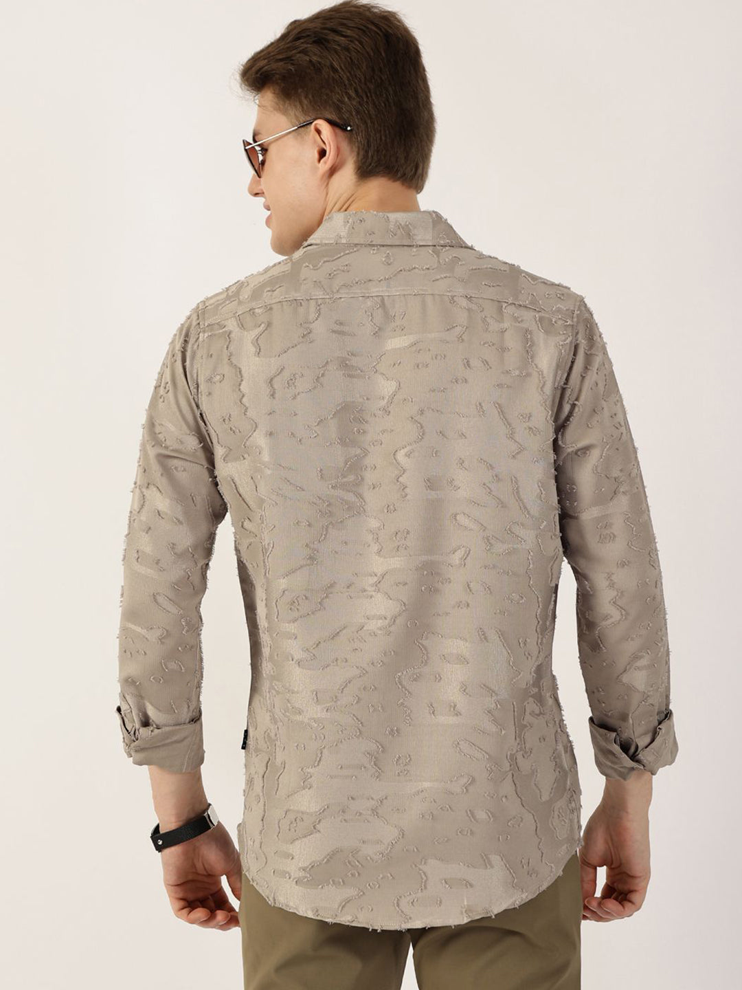 Thomas Scott Men Premium Spread Collar Textured Textured Slim Fit Casual Shirt