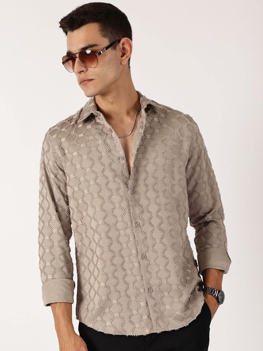 Thomas Scott Men Premium Spread Collar Textured Casual Shirt