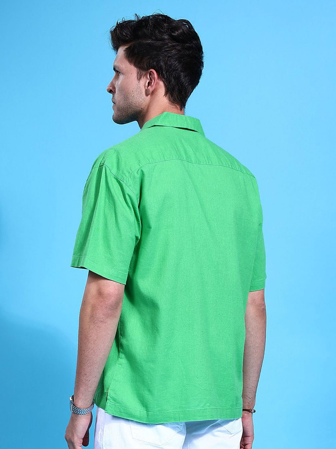 The Indian Garage Co Pure Cotton Cuban Collar Relaxed Fit Linen Resortwear Shirt