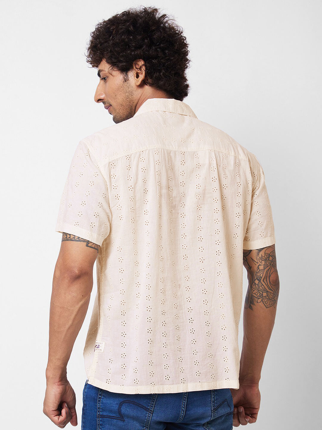 SPYKAR Self Design Cuban Collar Cotton Casual Shirt