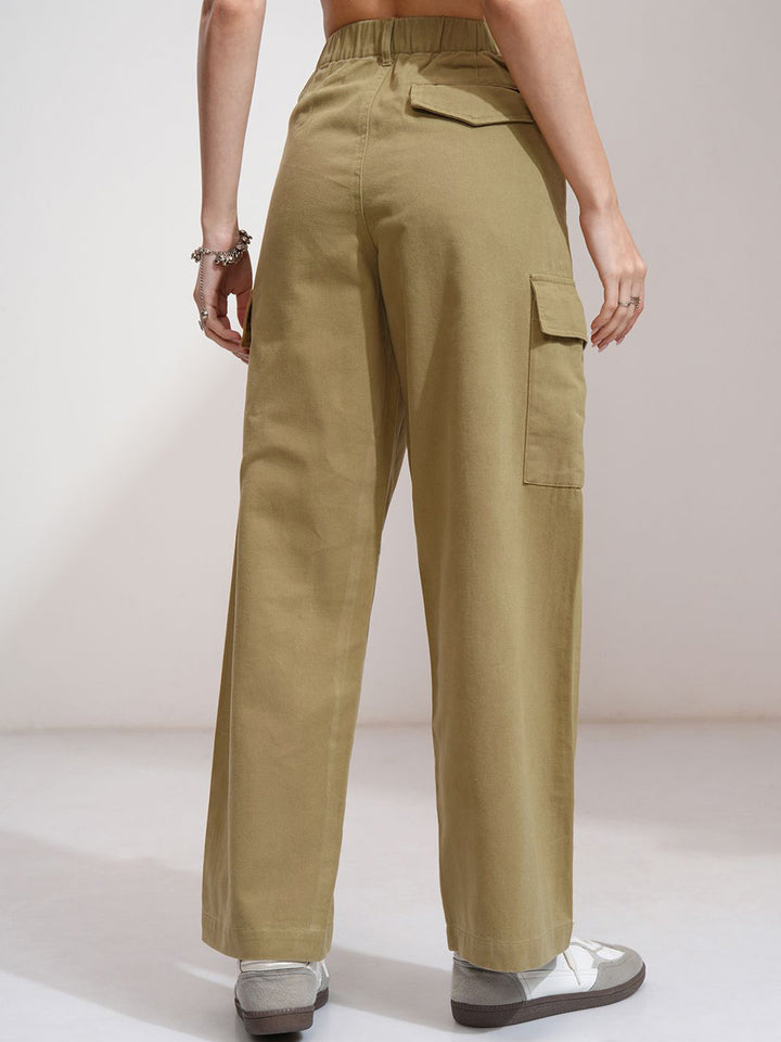 Tokyo Talkies Women Solid Pure Cotton Straight Fit Cargo Pants