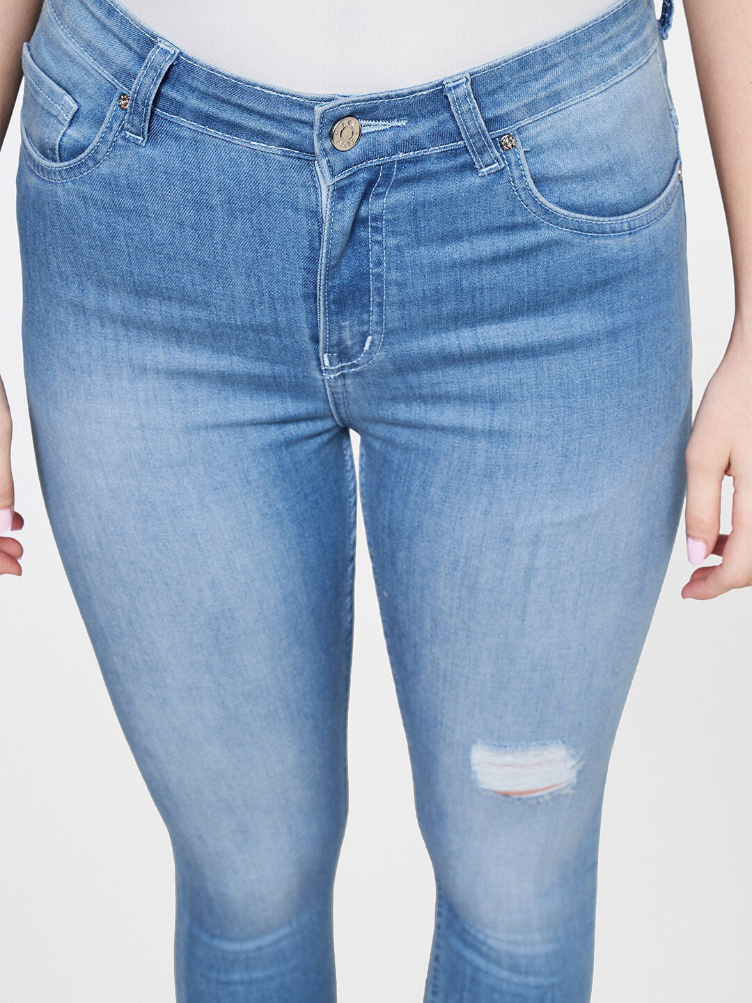 AND Women Skinny Fit Light Fade Low Distressed Jeans