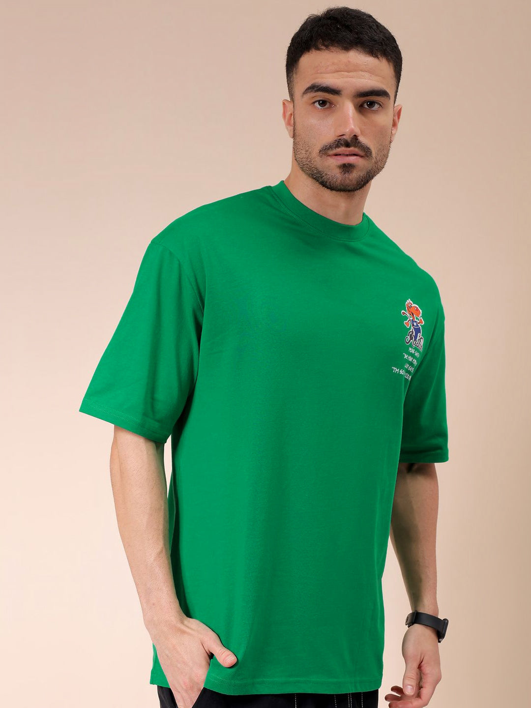 The Indian Garage Co Men Graphic Printed Round Neck Pure Cotton Oversized T-shirt