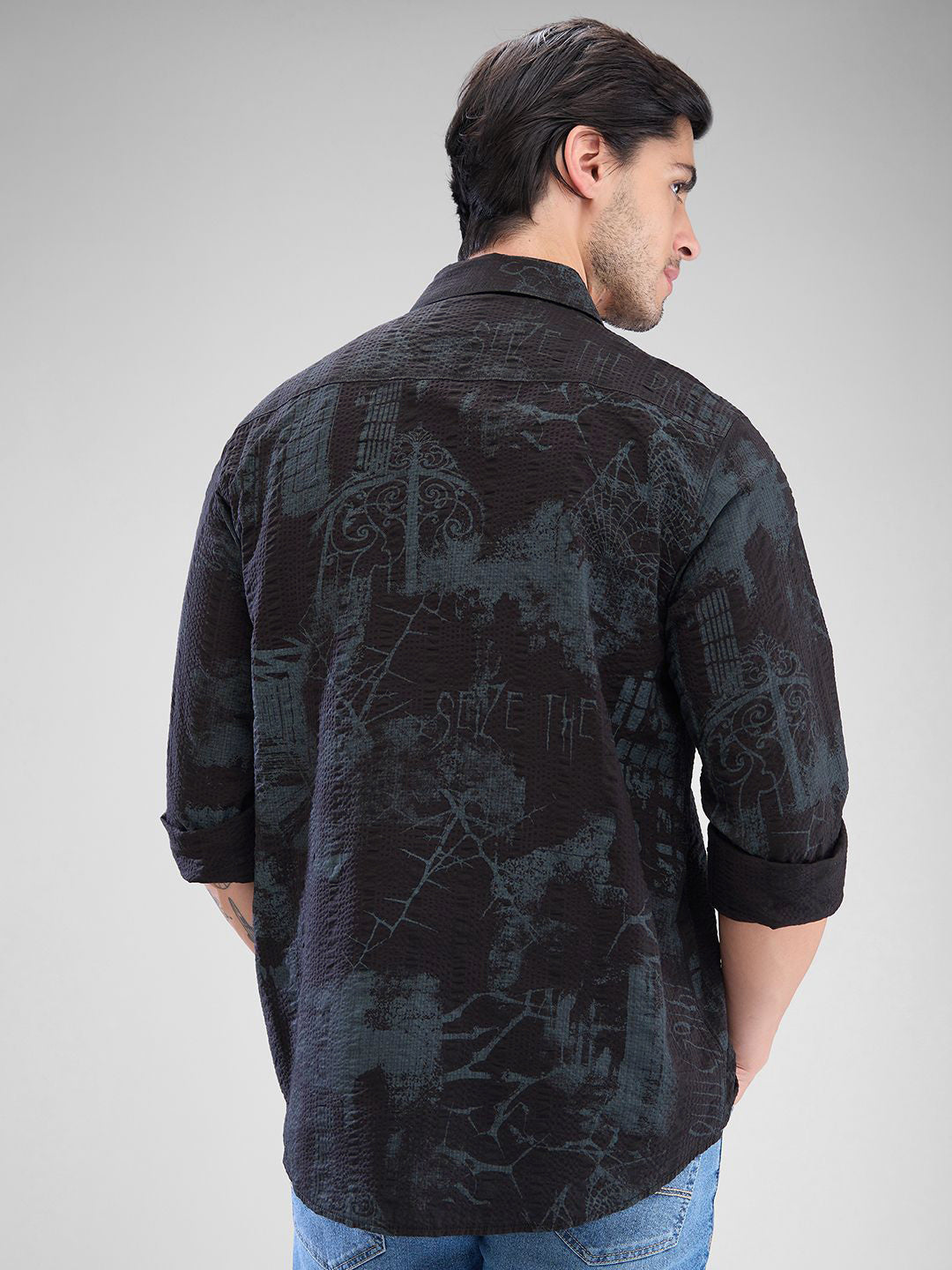 SPYKAR Men Slim Fit Opaque Printed  Pure Cotton Casual Shirt