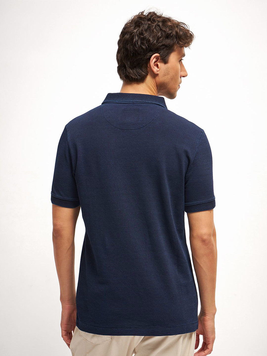 THE BEAR HOUSE Pure Cotton  Self Design Polo Collar T-shirt