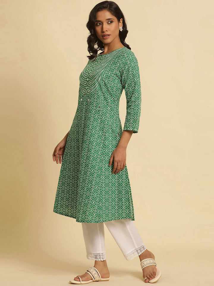 W Ethnic Motifs Printed Pure Cotton A-Line Kurta