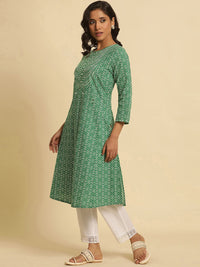 W Ethnic Motifs Printed Pure Cotton A-Line Kurta