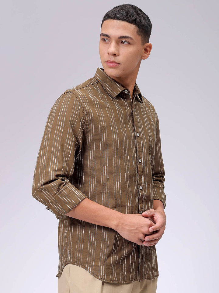 The Indian Garage Co Men Slim Fit Multi Stripes Opaque Striped Casual Shirt