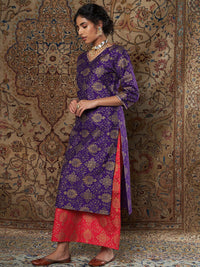 Shae by SASSAFRAS Women Purple Ethnic Motifs Yoke Design Thread Work Kurta with Palazzos