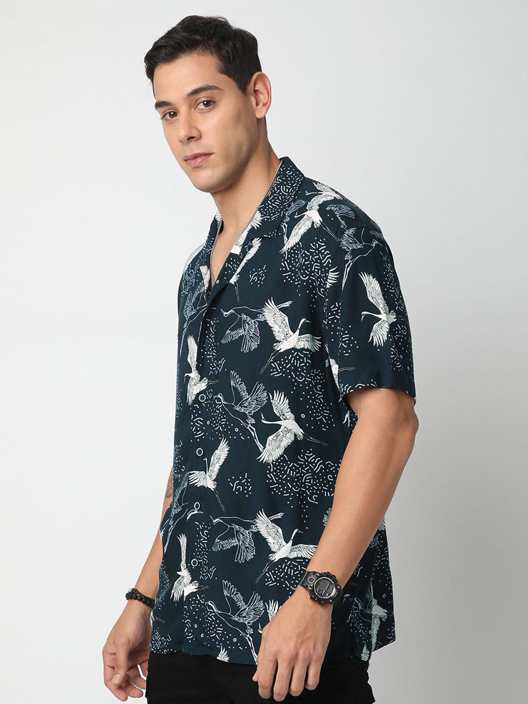 VASTRADO Men Classic Cuban Collar Floral Printed Oversized Casual Shirt