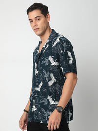 VASTRADO Men Classic Cuban Collar Floral Printed Oversized Casual Shirt