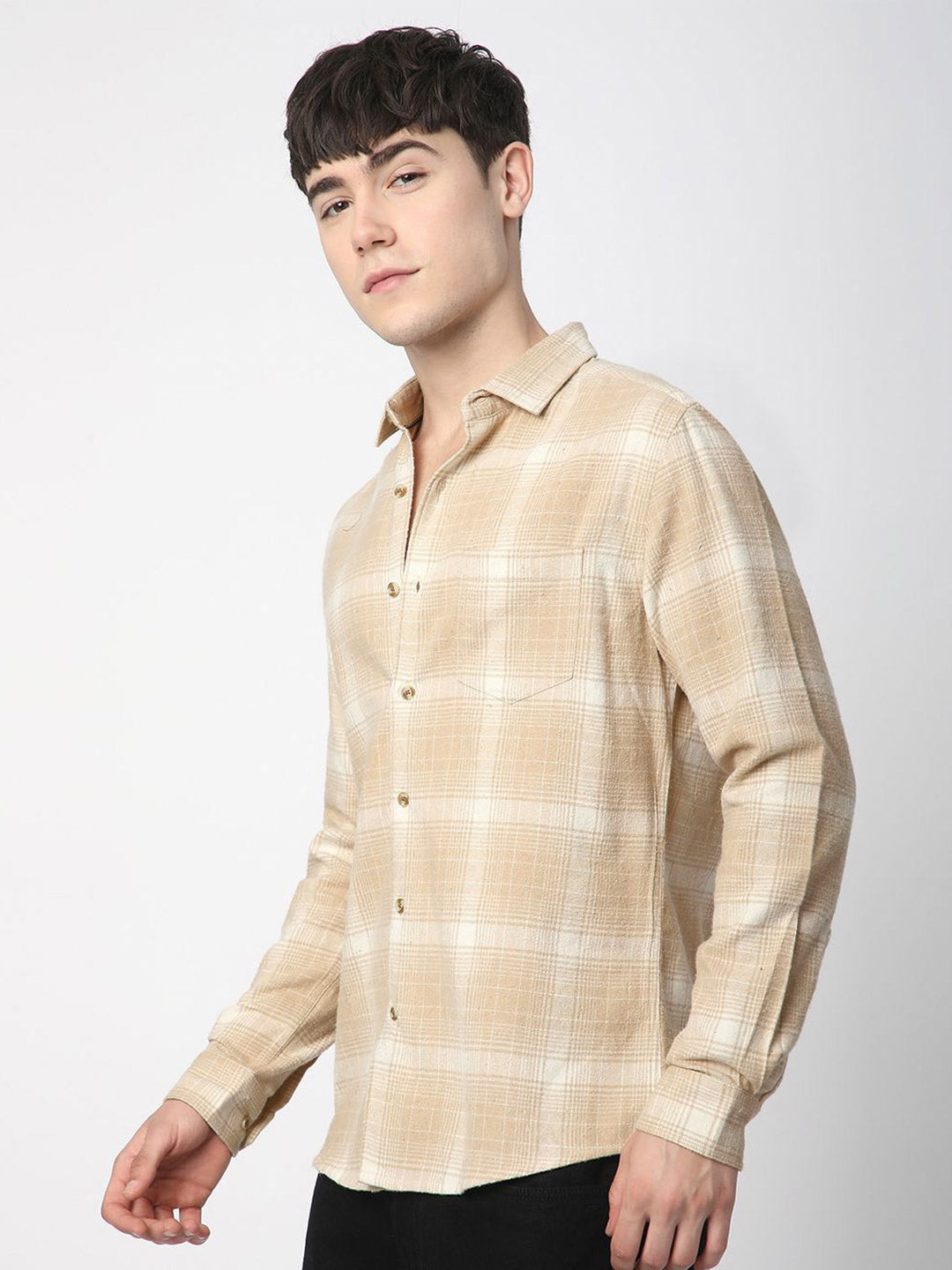 VASTRADO Men Classic Slim Fit Cutaway Collar Tartan Checked Pure Cotton Casual Shirt