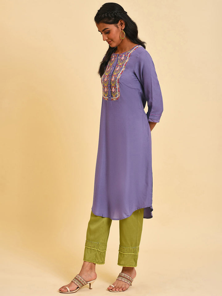W Floral Beads Stones Embroidered Kurta