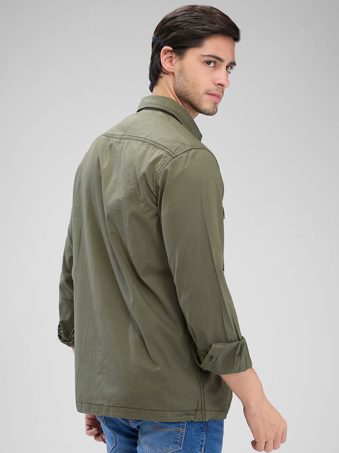 SPYKAR Pure Cotton Comfort Fit Pocket Detailing Spread Collar Casual Shirt