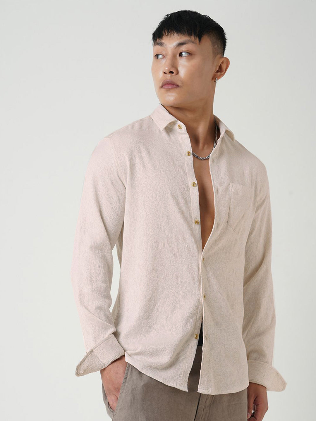 VASTRADO Men Classic Spread Collar Textured Slim Fit Casual Shirt