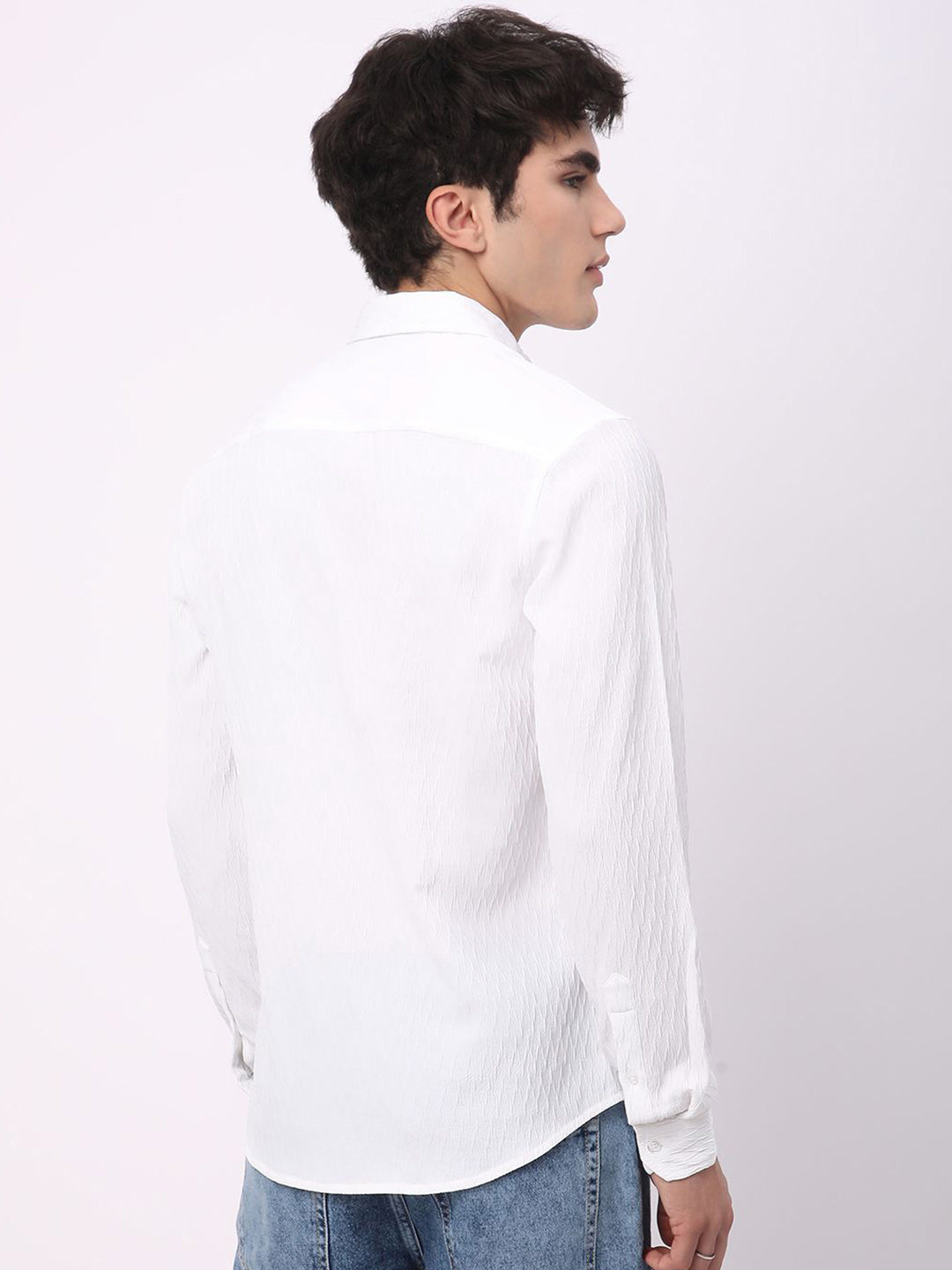 VASTRADO Men Classic Spread Collar Textured Slim Fit Casual Shirt