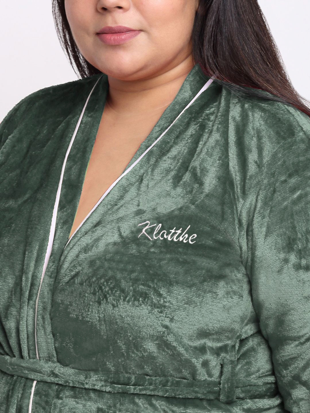 KLOTTHE Woollen Plus Size Bath Robe With Belt
