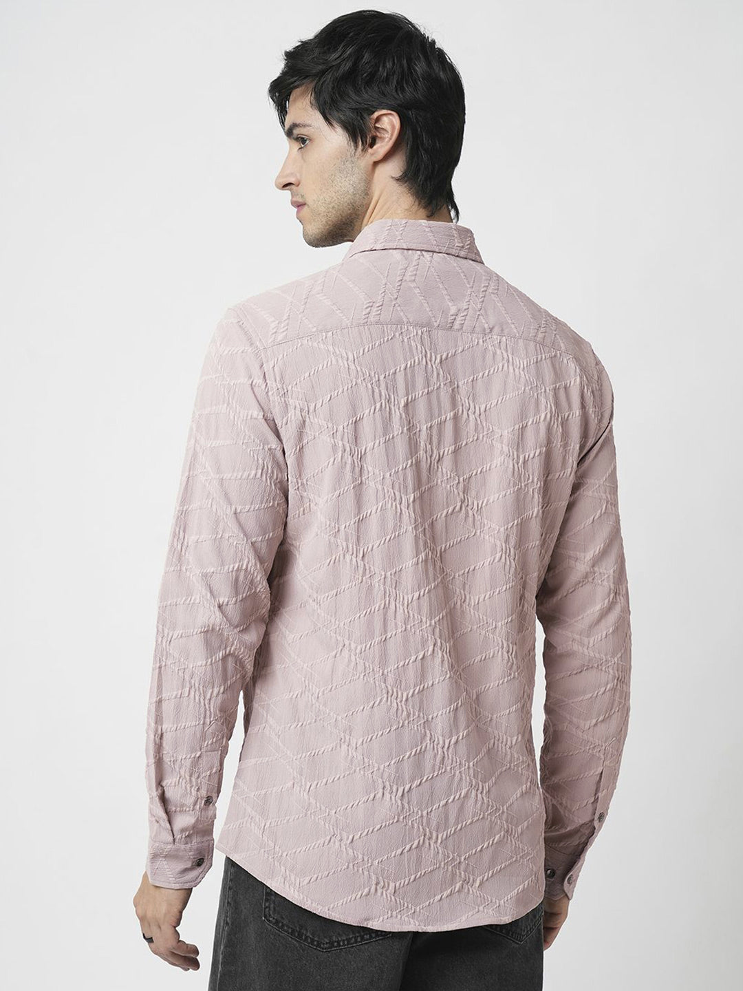 VASTRADO Men Classic Slim Fit Spread Collar Textured Casual Shirt