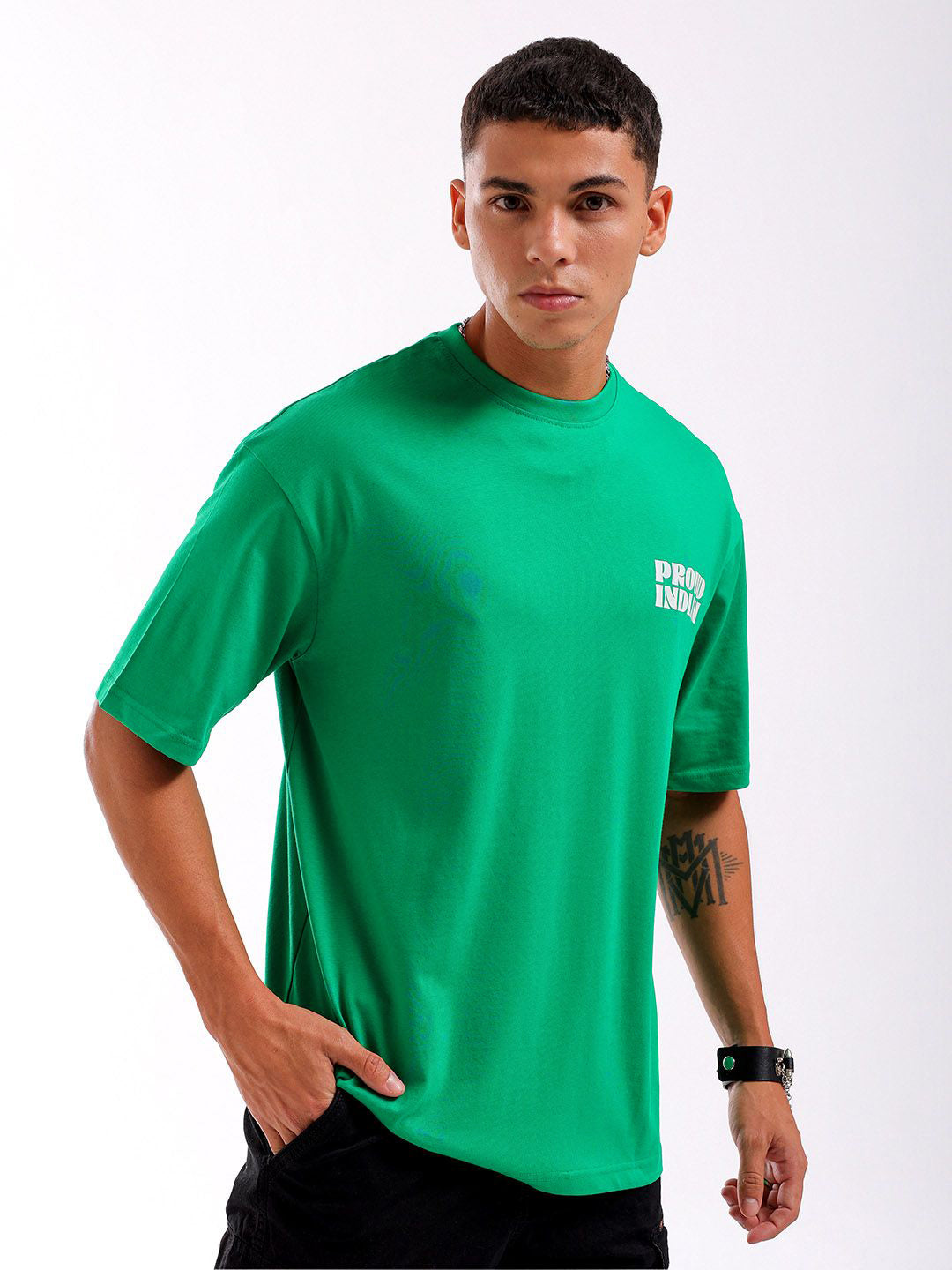 The Indian Garage Co Pure Cotton Back Printed Boxy Oversized Round Neck T-shirt