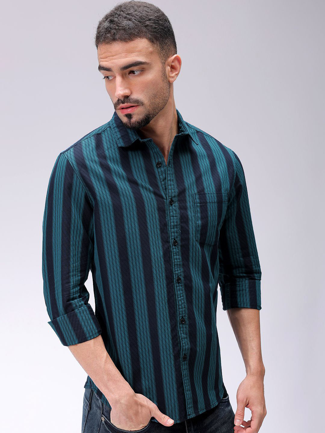 The Indian Garage Co Men Slim Fit Multi Stripes Opaque Striped Casual Shirt