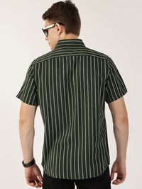 Thomas Scott Men Classic Slim Fit Spread Collar Vertical Striped Cotton Casual Shirt