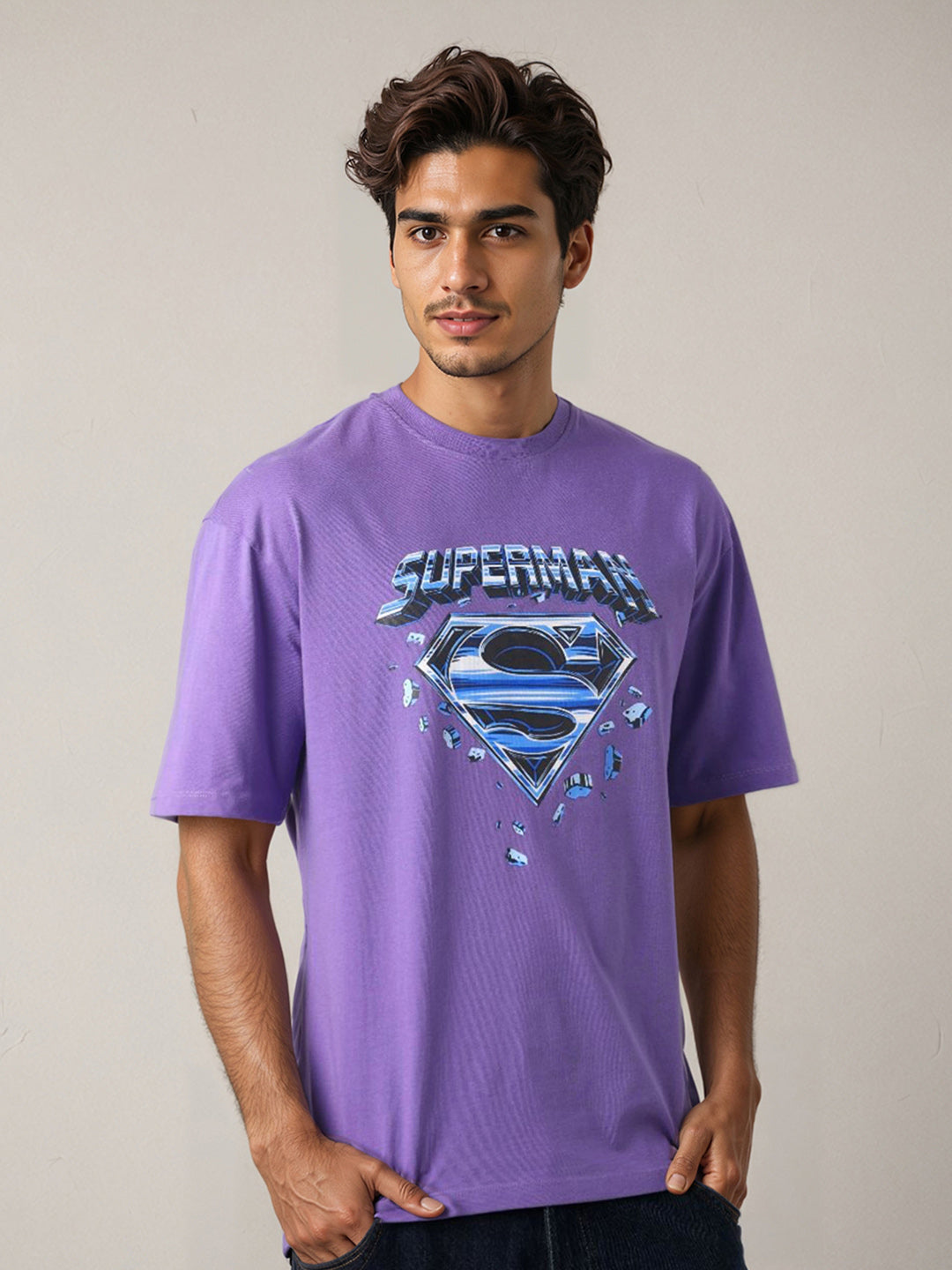 The Indian Garage Co Men Superman Graphic Printed Round Neck Cotton Relaxed Fit T-shirt