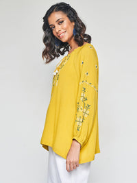 Global Desi Geometric Embroidered Tie-Up Neck Top