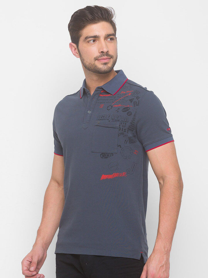Being Human Men Grey & Red Typography Printed Polo Collar Pure Cotton T-shirt