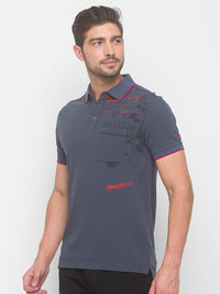 Being Human Men Grey & Red Typography Printed Polo Collar Pure Cotton T-shirt
