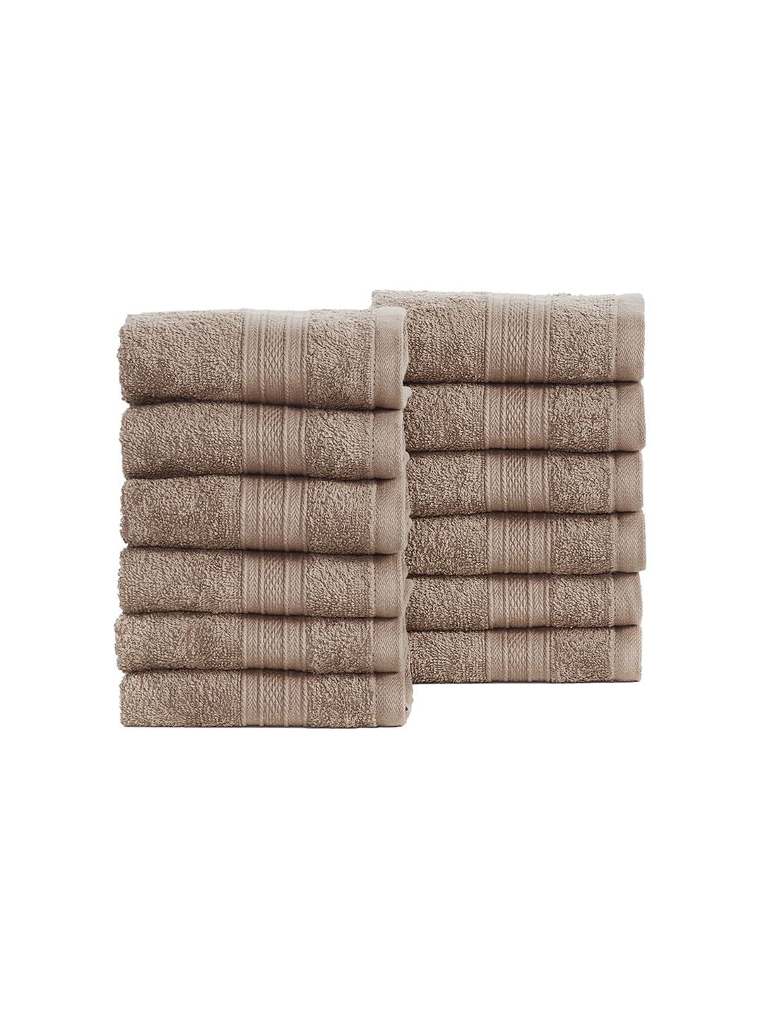MYTRIDENT 12 Piece Face Towel Set Brown Soft and Plush 100% Cotton 500 GSM