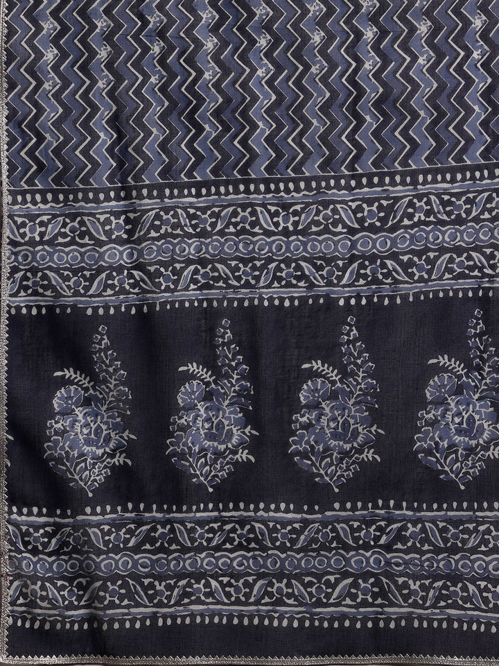 Libas Printed Regular Gotta Patti Pure Cotton Straight Kurta with Trousers & Dupatta