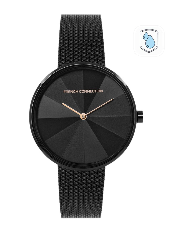 Sambungan Perancis Wanita Dail Hitam & Black Stainless Steel Style Gaya Tali Analog Watch FCL21-B