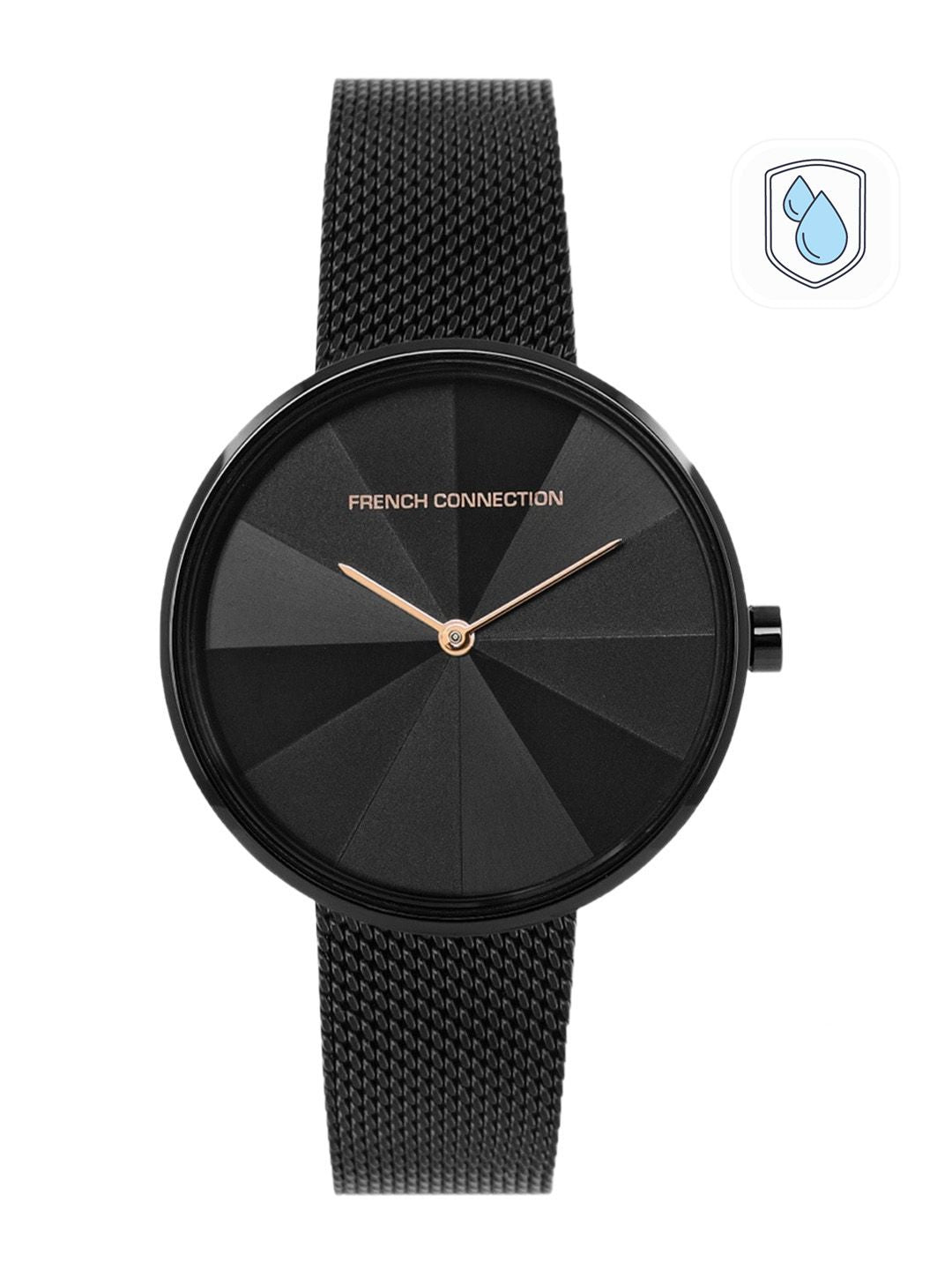 Sambungan Perancis Wanita Dail Hitam & Black Stainless Steel Style Gaya Tali Analog Watch FCL21-B
