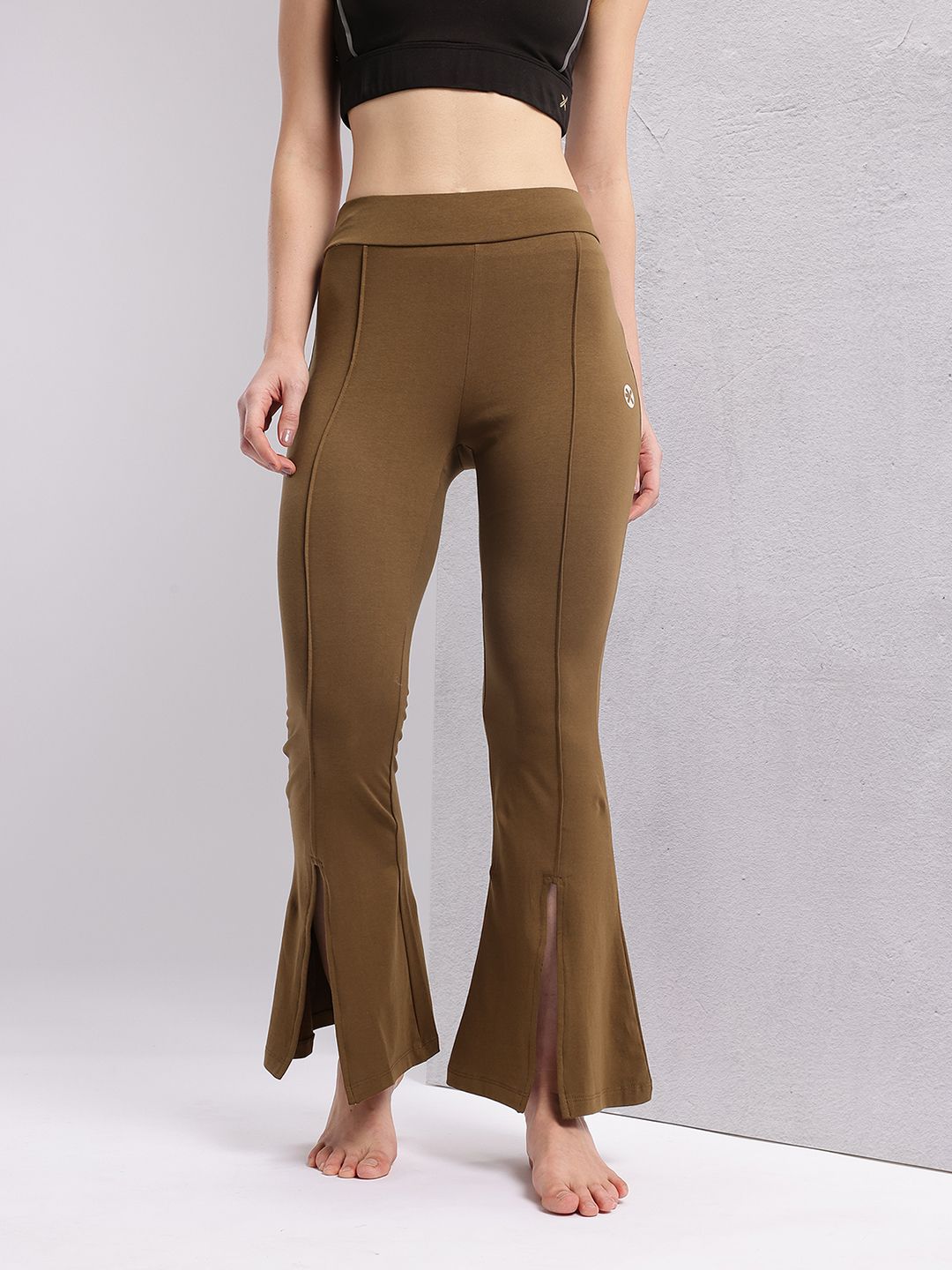 HRX by Hrithik Roshan Women Slit Hem Paneled Flared Yoga Track Pants
