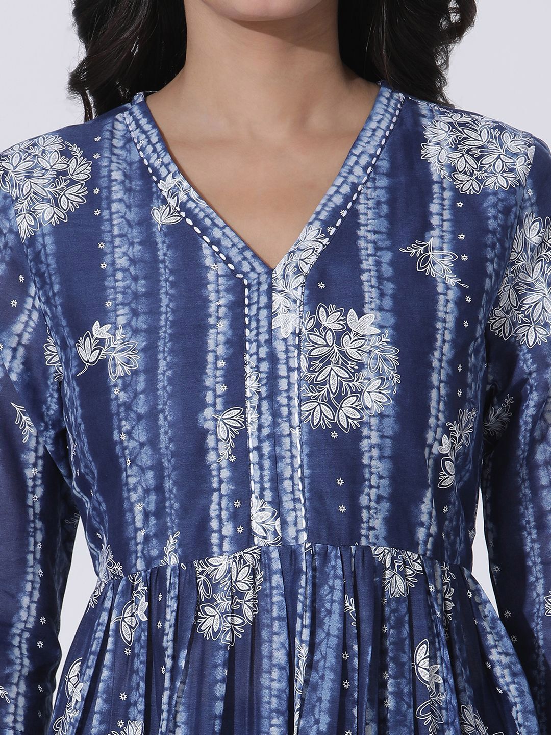 W Floral Printed Thread Work Pure Cotton Anarkali Kurta with Trousers