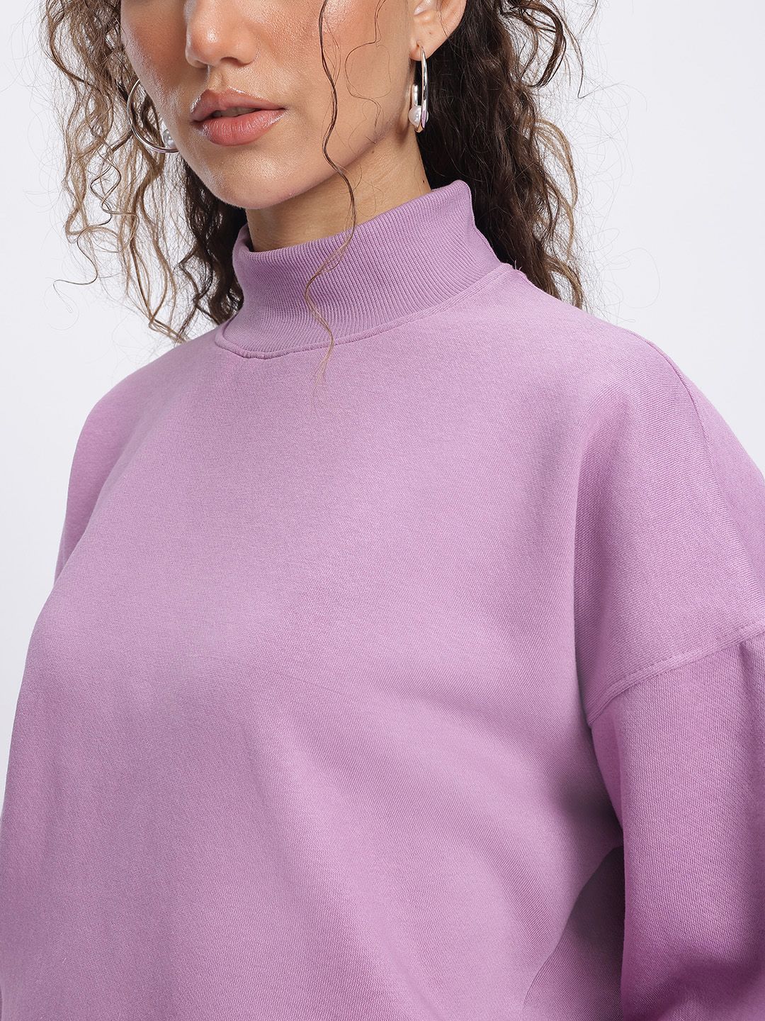 DressBerry High Neck Drop-Shoulder Crop Sweatshirt